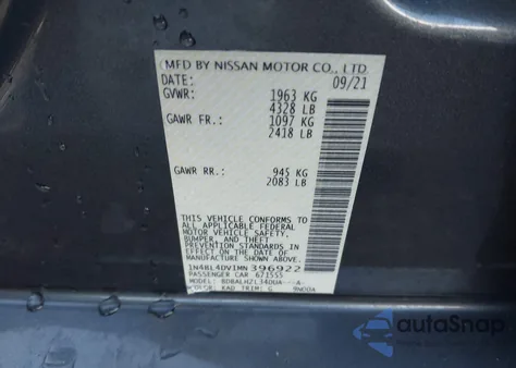 2021 Nissan Altima Sv Fwd from USA, damaged, VIN 1N4BL4DV1MN396922